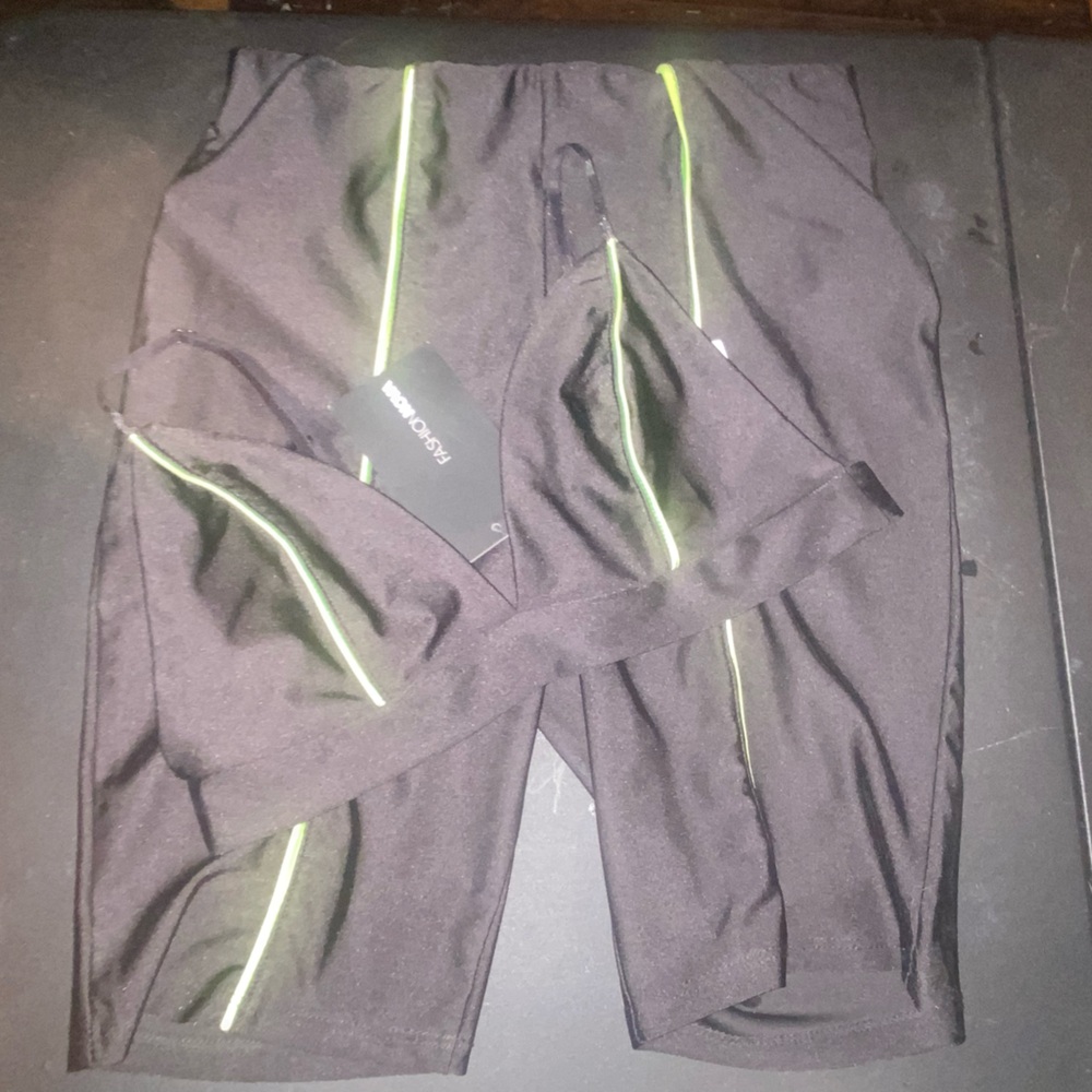 2 piece summer set! All black with neon green highlight.